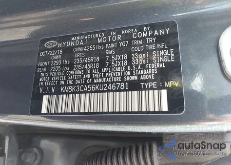 2019 Hyundai Kona Limited из США, поврежденный, VIN KM8K3CA56KU246781